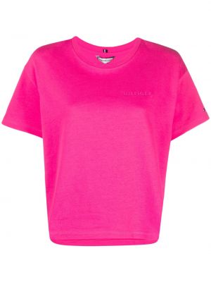 Haftowana koszulka bawełniana Tommy Hilfiger różowa