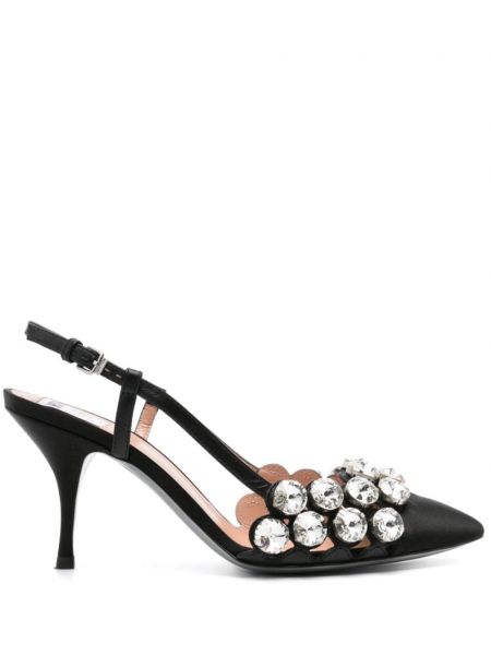 Сатенени полуотворени обувки с кристали Moschino черно