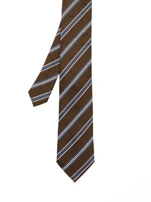 Шелковый галстук в полоску Zegna коричневый
