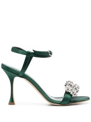Sandali s kristali Manolo Blahnik zelena