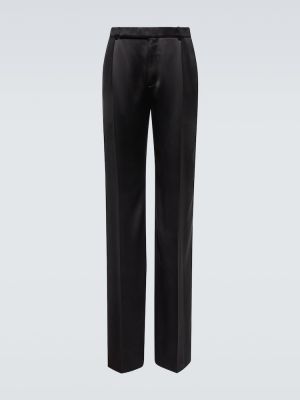 Pantaloni cu picior drept cu talie înaltă de mătase Saint Laurent negru