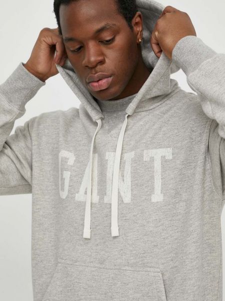 Pamučna hoodie s kapuljačom Gant siva