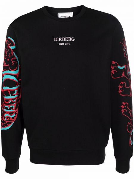 Tigerstripete rund hals brodert sweatshirt Iceberg svart