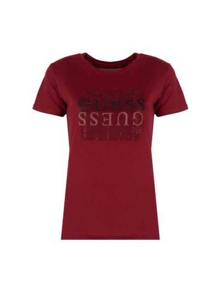 Elegante t-shirt mit rundem ausschnitt Guess rot