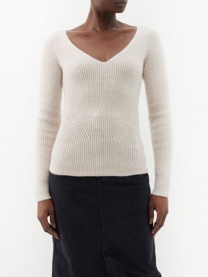 Шерстяной свитер с v-образным вырезом Isabel Marant бежевый