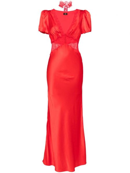 Сатенена вечерна рокля De La Vali червено
