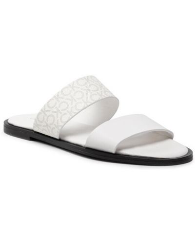 Lapos talpú bőr papucs Calvin Klein - fehér