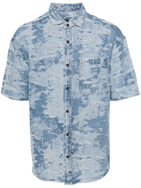 Jacquard jeanshemd mit camouflage-print Emporio Armani blau