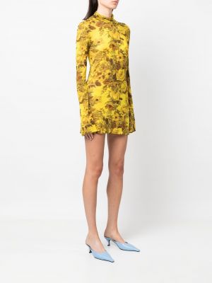 Żółta sukienka mini w kwiatki z nadrukiem Kwaidan Editions