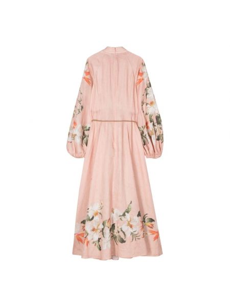 Vestido largo de lino de flores con estampado Zimmermann rosa
