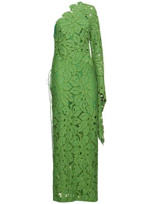Bombažna dolga obleka s čipko Maria Lucia Hohan zelena