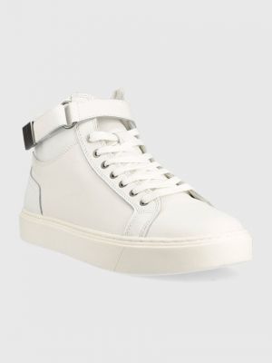Мереживні шкіряні високі кросівки на шнурівці Calvin Klein білі
