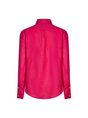 Lniana haftowana koszula Ralph Lauren różowa