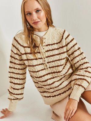 Трикотажный свитер на пуговицах в полоску Shadè коричневый