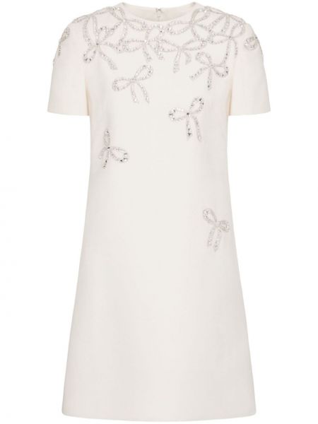 Haftowana sukienka koktajlowa z krepy Valentino Garavani biała