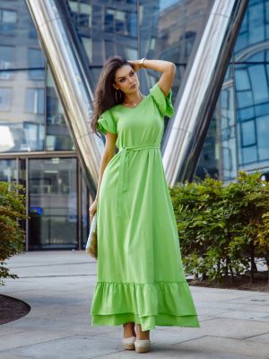 Sukienka długa bawełniana z falbankami relaxed fit Fasardi zielona