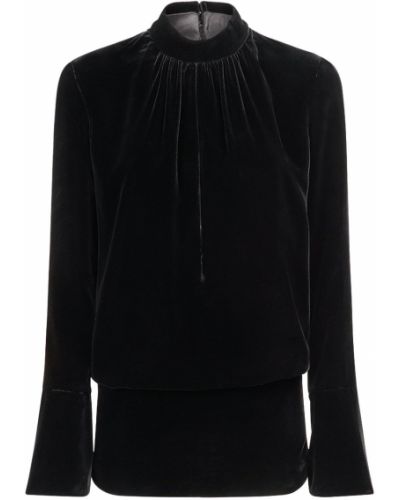 Žametna svilena mini obleka iz rebrastega žameta Saint Laurent črna