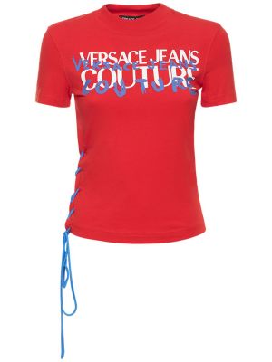 Bavlnené tričko s potlačou Versace Jeans Couture červená