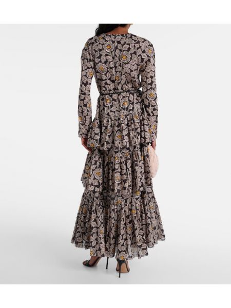 Pamučna midi haljina s cvjetnim printom Zimmermann crna