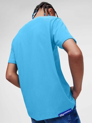 Koszulka bawełniana z nadrukiem Karl Lagerfeld Jeans niebieska