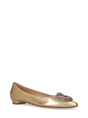 Bőr balerina cipők Manolo Blahnik aranyszínű