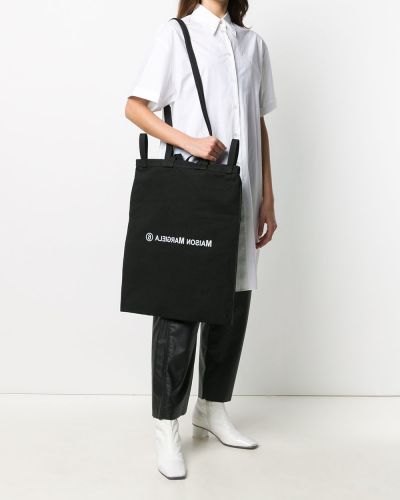 Shopper handtasche mit print Mm6 Maison Margiela schwarz