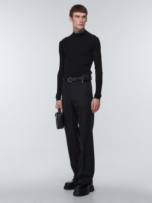 Vlněné klasické kalhoty Prada černé