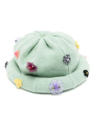 Kootud lilleline müts Yanyan Knits roheline