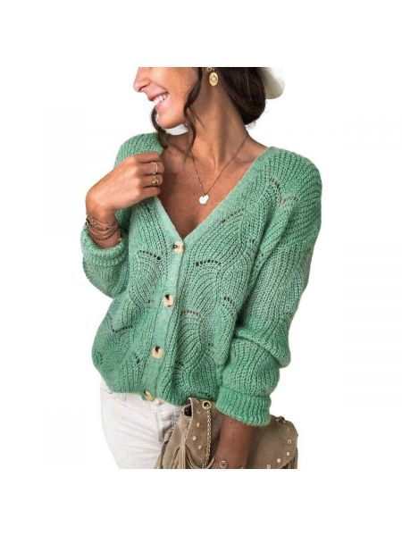 Pletený pletený svetr s knoflíky Omg! zelený