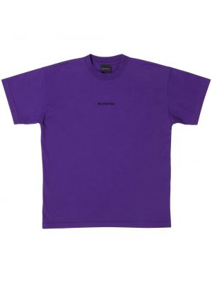 Koszulka bawełniana z nadrukiem Balenciaga fioletowa