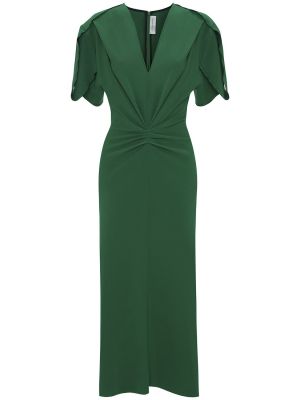 Vlnené midi šaty s výstrihom do v Victoria Beckham zelená