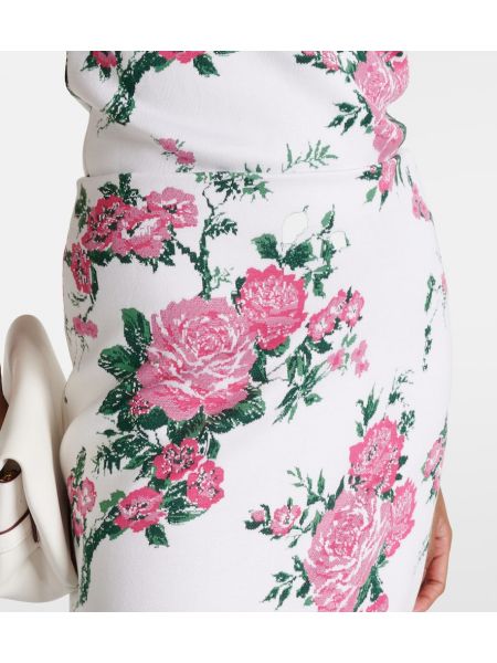 Jedwabna spódnica midi w kwiatki Carolina Herrera biała