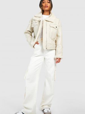Кожаная куртка с карманами из искусственной кожи Boohoo белая
