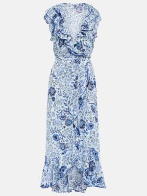 Sukienka midi w kwiatki Poupette St Barth niebieska