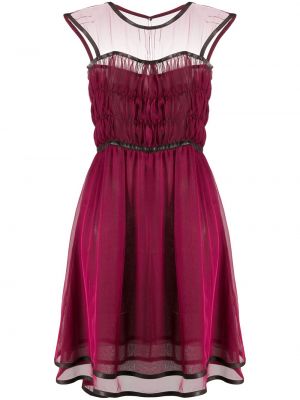 Průsvitné hedvábné rozšířené šaty Chanel Pre-owned - červená