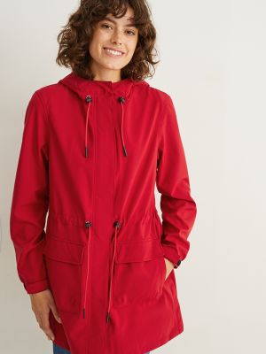 Płaszcz z kapturem softshell C&a czerwony