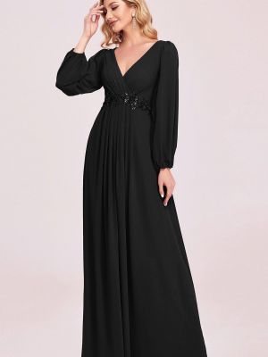 Вечернее платье с v-образным вырезом с длинным рукавом с аппликацией Ever Pretty черное
