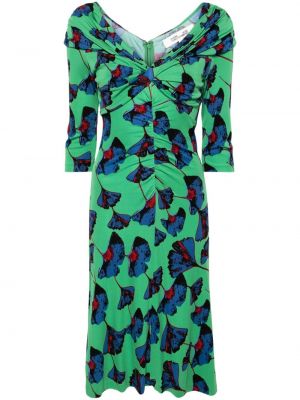 Robe mi-longue à fleurs à imprimé Dvf Diane Von Furstenberg vert