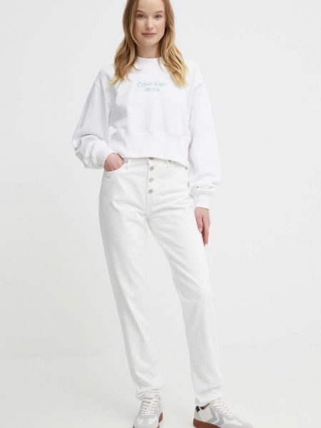 Traperice visoki struk Calvin Klein Jeans bijela