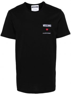Памучна тениска бродирана Moschino черно