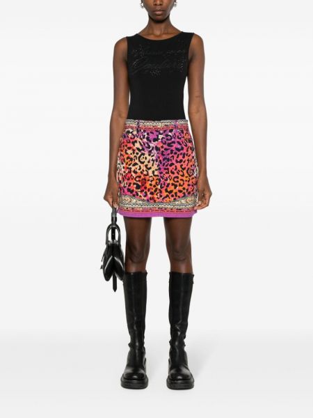 Leopardí džínová sukně s potiskem Just Cavalli fialové