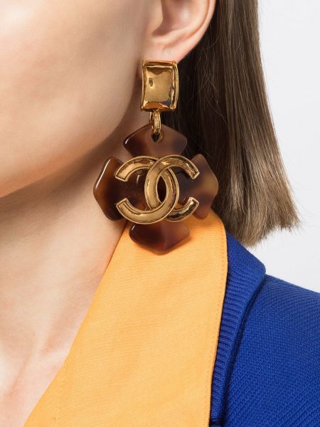 Boucles d'oreilles à boucle Chanel Pre-owned marron