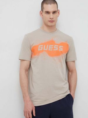 Тениска с дълъг ръкав с принт Guess бежово