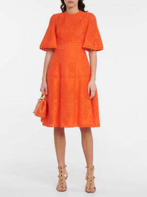 Robe mi-longue en coton en dentelle Valentino orange