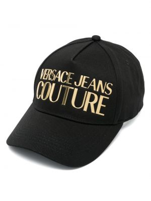 Памучна шапка с козирки с принт Versace Jeans Couture черно