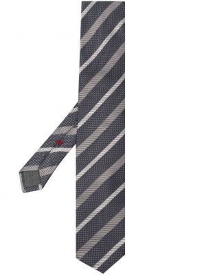 Csíkos selyem nyakkendő Brunello Cucinelli szürke