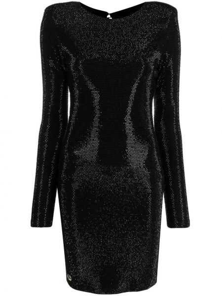 Křišťálové večerní šaty s otevřenými zády Philipp Plein černé