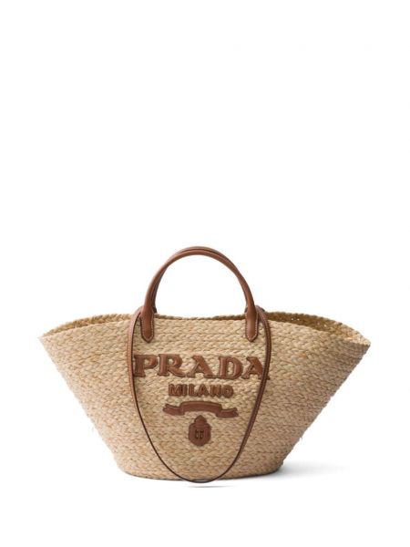 Плетени шопинг чанта Prada бежово