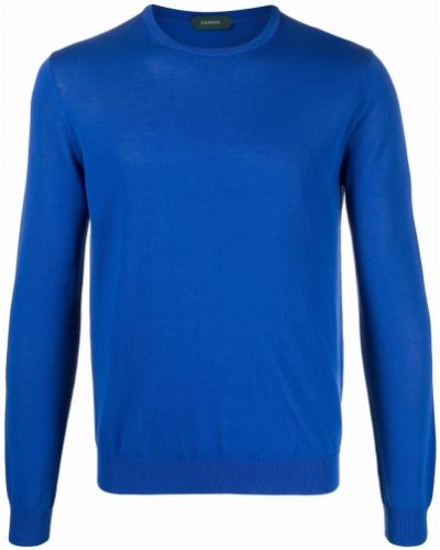 Pleten pulover z okroglim izrezom Zanone modra