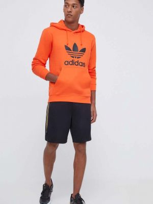 Bluza z kapturem bawełniana z nadrukiem Adidas Originals pomarańczowa